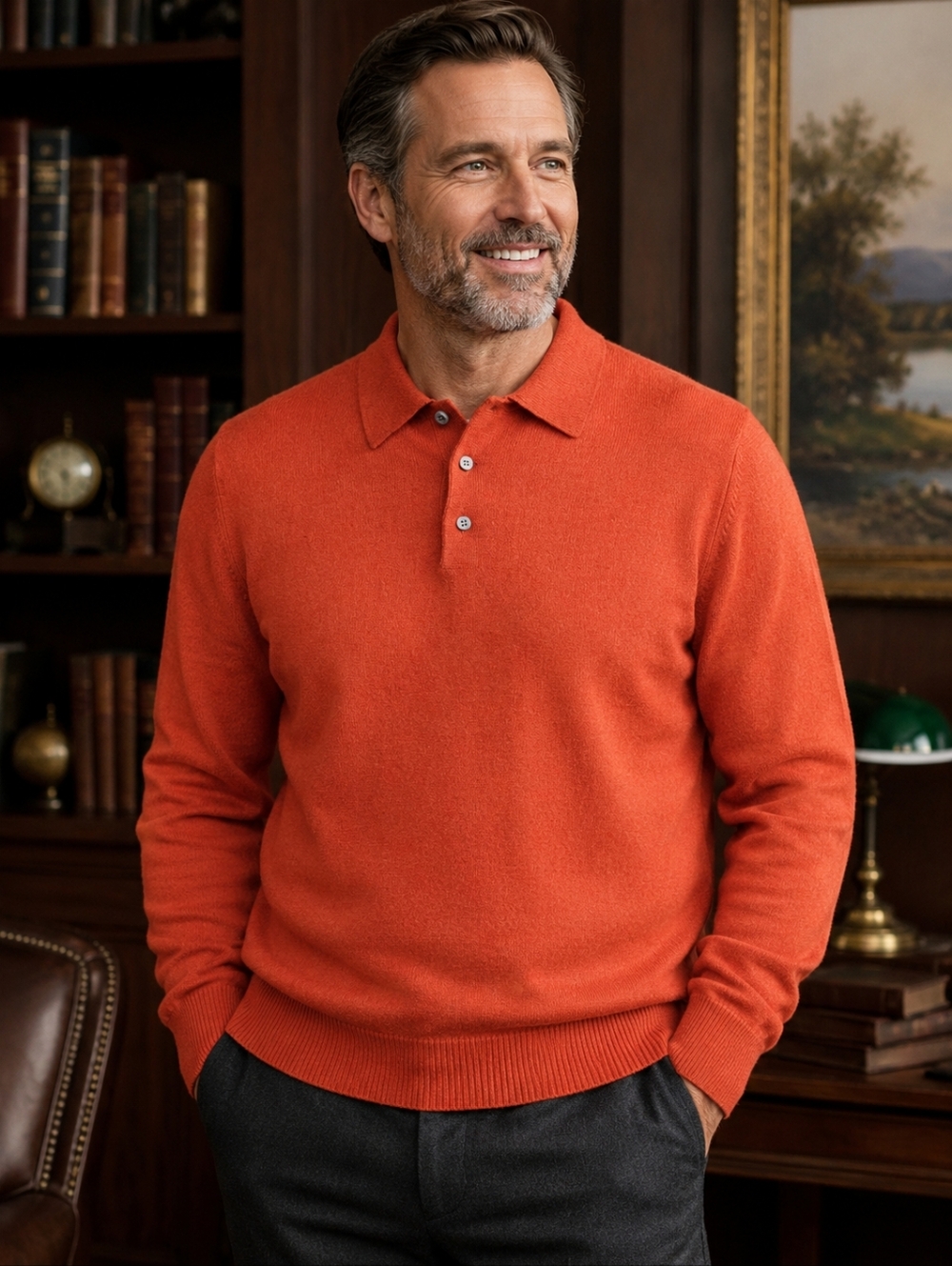 Jos. A. Bank Cashmere Collared Sweater Size Medium Burnt Orange